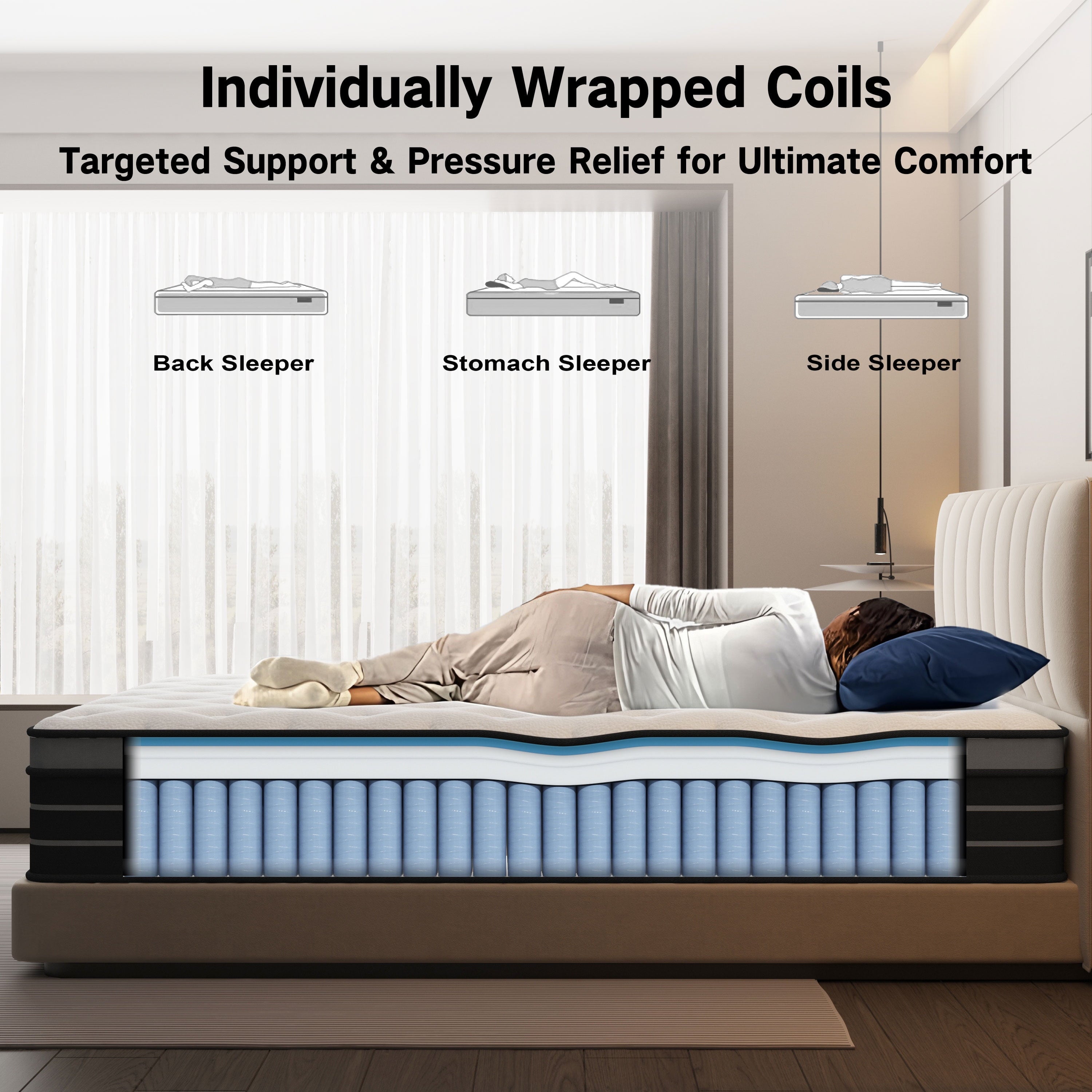 Twin Mattress, 12 Inch Hybrid Innerspring Mattress for Pressure Relief, Motion Isolation, Medium Firm, CertiPUR-US Certified