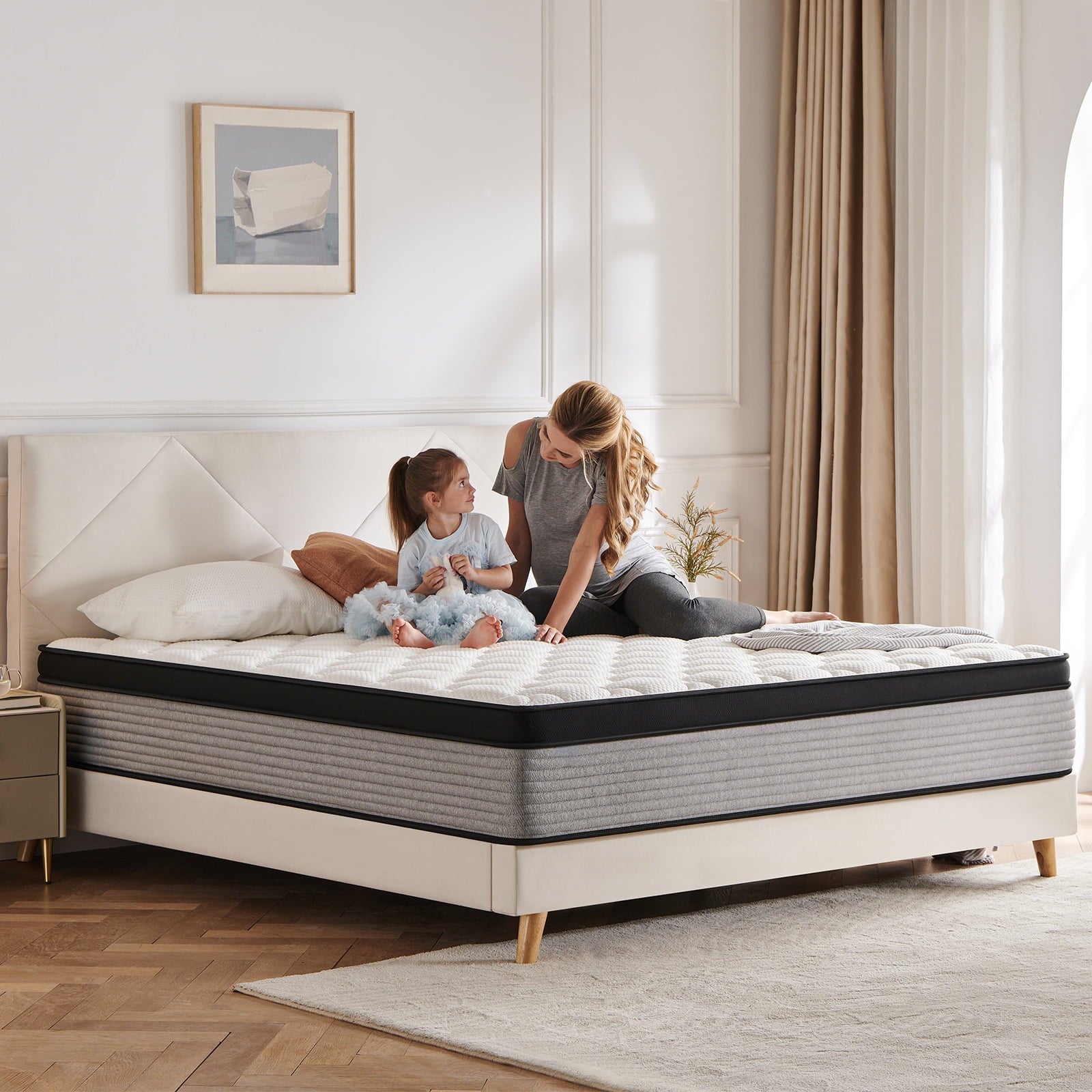 Queen Mattress, JIAVA 12" Plush Hybrid Innerspring and Memory Foam Mattress with Pressure Relief for Adult