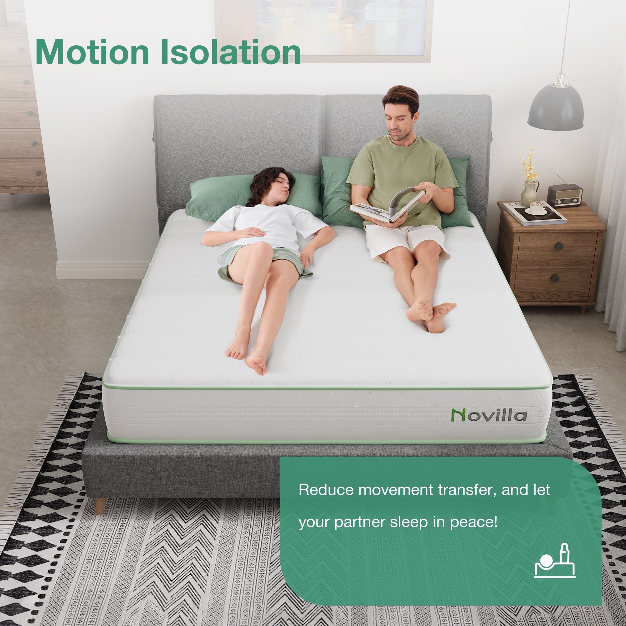 Novilla Snowfall 8 inch Twin Size Mattress in a Box, Hybrid Medium Support Mattresses, Pocket Spring and CertiPUR-US, Pressure Relief & Motion Isolation
