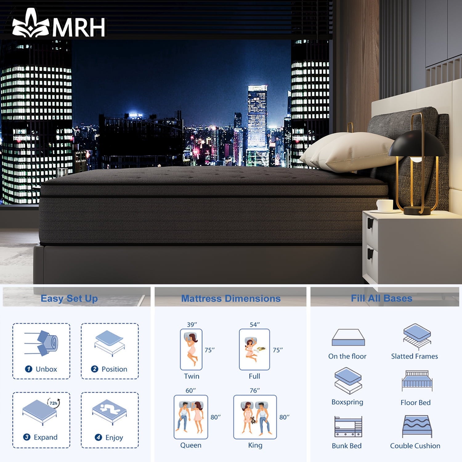 Twin Mattress, 12 Inch Hybrid Mattress Black with Gel Memory Foam and Individually Pocket Innerspring Euro Top Mattress Medium Firm for Motion Isolation, Edge Support, 100 Night Trial