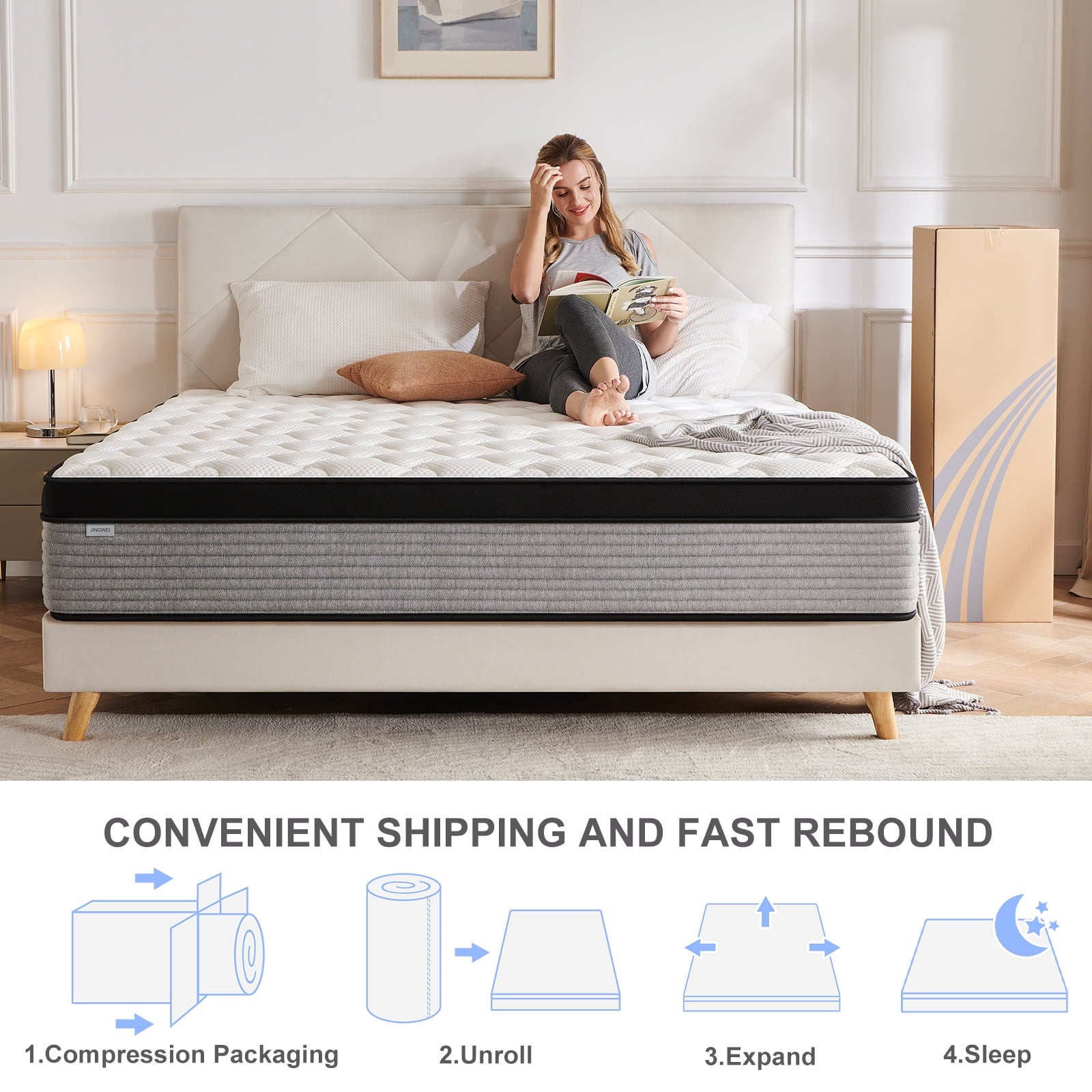 Queen Mattress, JIAVA 12" Plush Hybrid Innerspring and Memory Foam Mattress with Pressure Relief for Adult