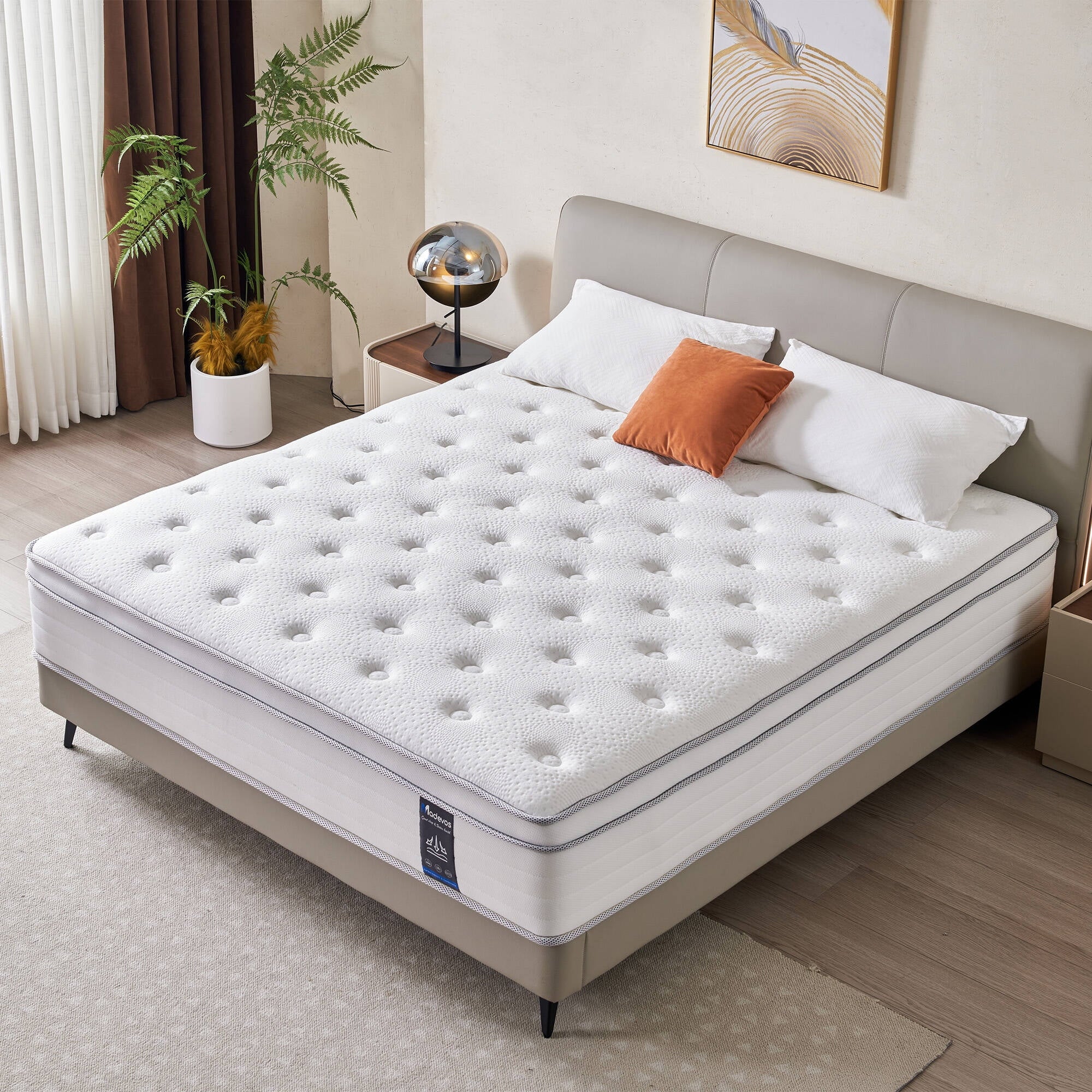 Madevos 10 inch Queen Mattress in a Box,Breathable Memory Foam & Individual Pocket Spring Hybrid Mattress,Medium Support,White